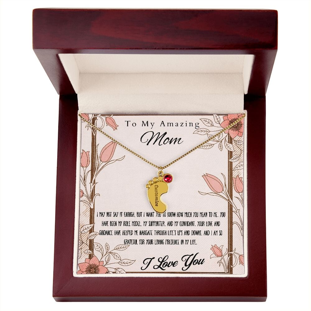 Engraved Baby Feet Necklace Pendant With Birthstone. Jewelry TVShowGifts 1 Charm 18K Yellow Gold Finish Luxury Box