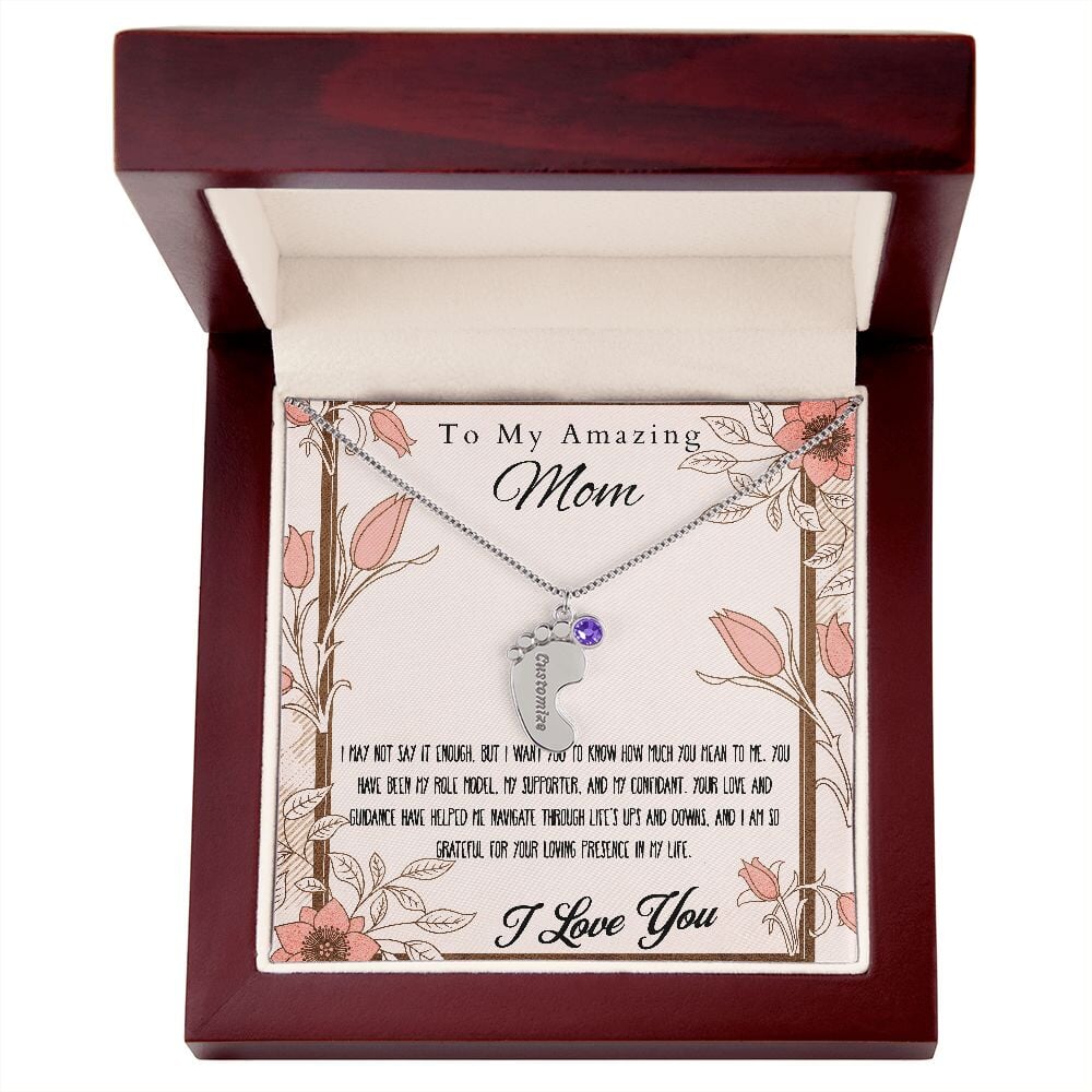 Engraved Baby Feet Necklace Pendant With Birthstone. Jewelry TVShowGifts 1 Charm Polished Stainless Steel Luxury Box