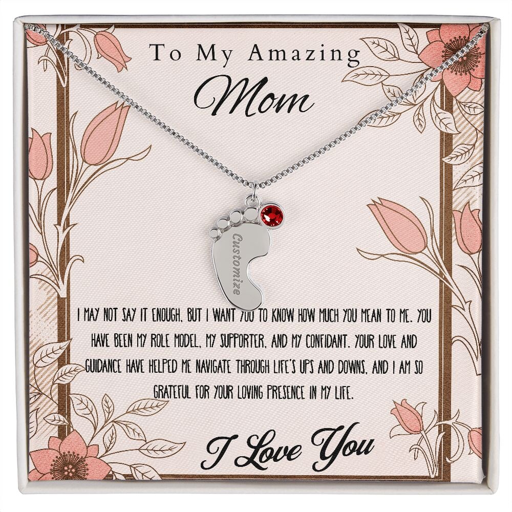 Engraved Baby Feet Necklace Pendant With Birthstone. Jewelry TVShowGifts 1 Charm Polished Stainless Steel Standard Box