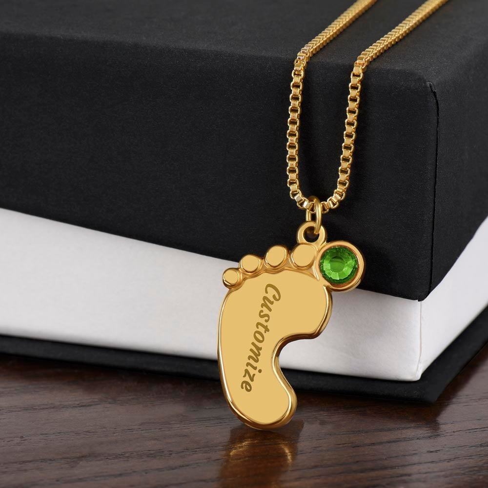 To My Amazing Mommy Baby Feet Pendant Engraved Necklace Jewelry TVShowGifts 1 Charm 18K Yellow Gold Finish Standard Box