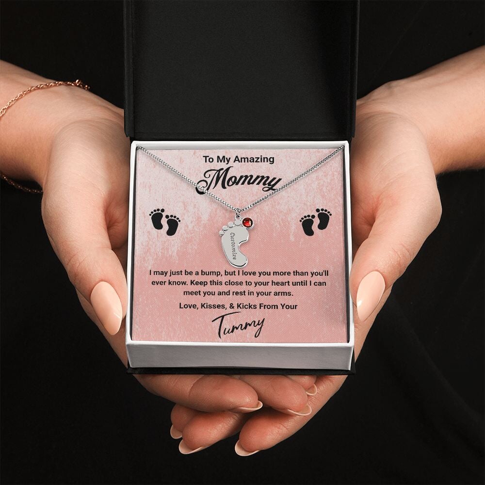 To My Amazing Mommy Baby Feet Pendant Engraved Necklace Jewelry TVShowGifts