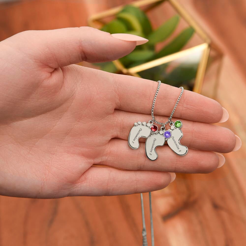 To My Amazing Mommy Baby Feet Pendant Engraved Necklace Jewelry TVShowGifts 3 Charms Polished Stainless Steel Standard Box