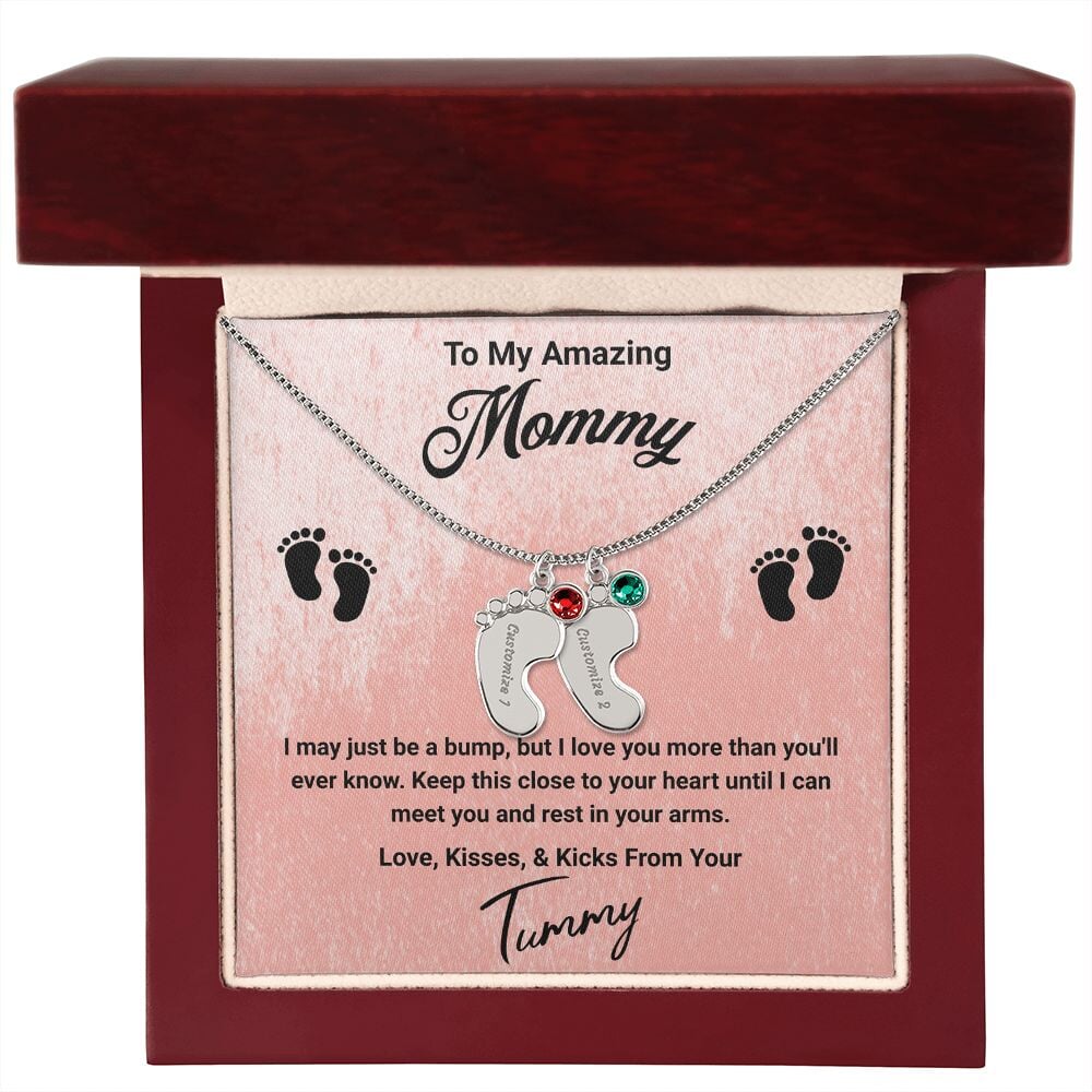 To My Amazing Mommy Baby Feet Pendant Engraved Necklace Jewelry TVShowGifts