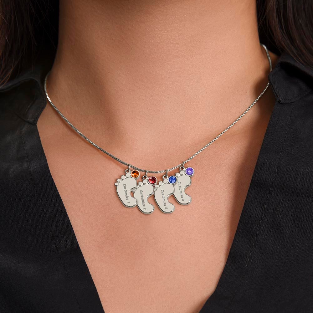 To My Amazing Mommy Baby Feet Pendant Engraved Necklace Jewelry TVShowGifts 4 Charms Polished Stainless Steel Standard Box