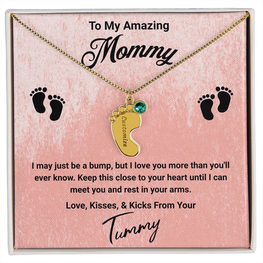 To My Amazing Mommy Baby Feet Pendant Engraved Necklace Jewelry TVShowGifts