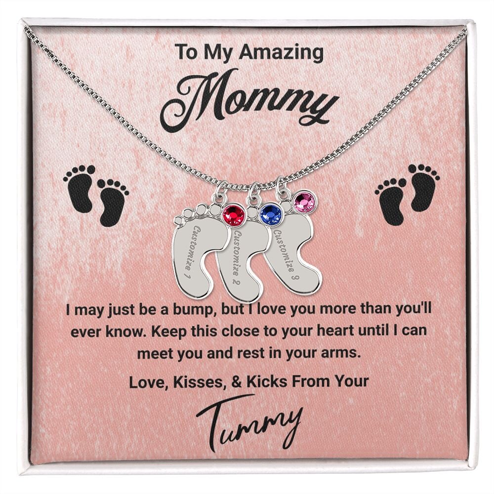 To My Amazing Mommy Baby Feet Pendant Engraved Necklace Jewelry TVShowGifts