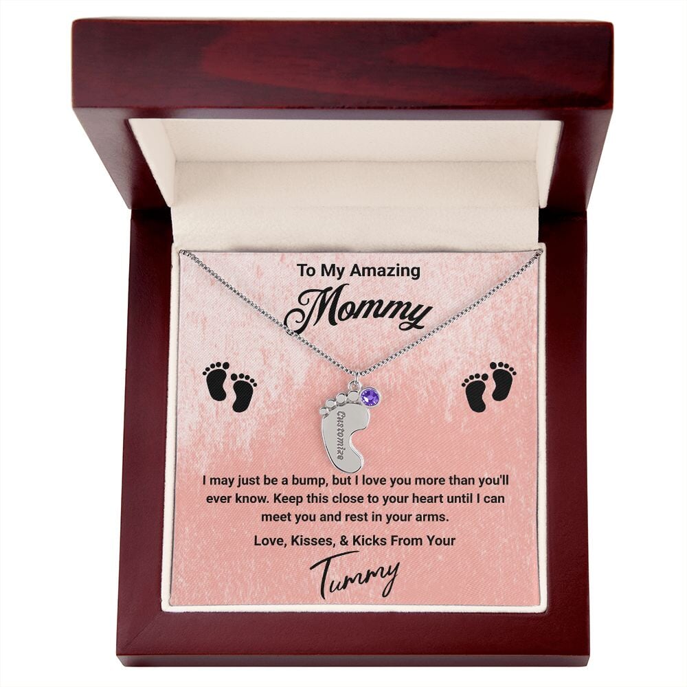 To My Amazing Mommy Baby Feet Pendant Engraved Necklace Jewelry TVShowGifts