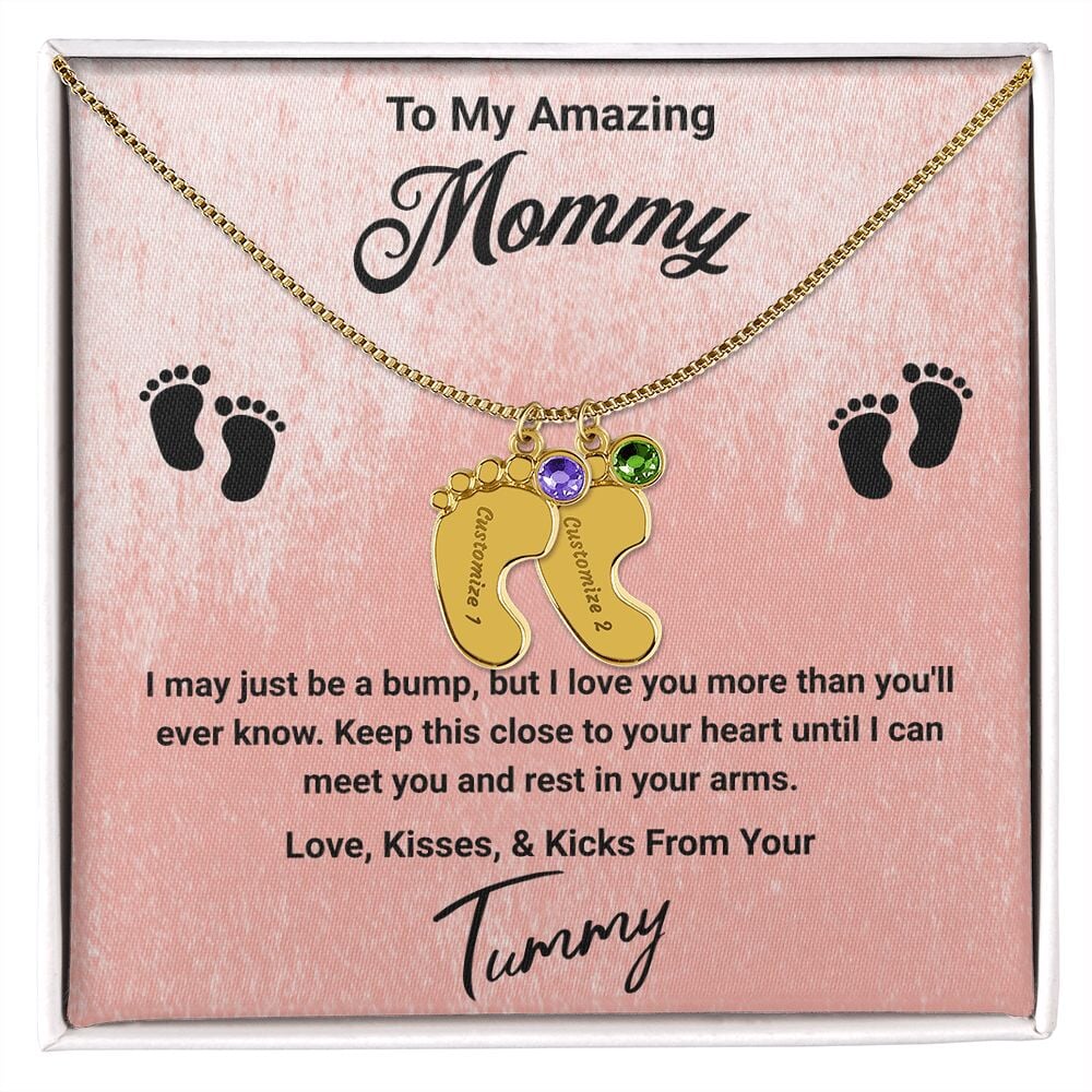 To My Amazing Mommy Baby Feet Pendant Engraved Necklace Jewelry TVShowGifts
