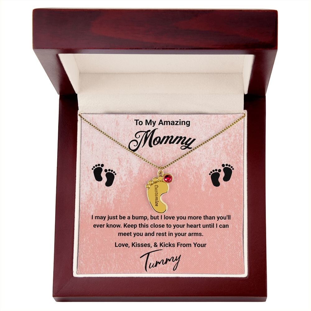 To My Amazing Mommy Baby Feet Pendant Engraved Necklace Jewelry TVShowGifts