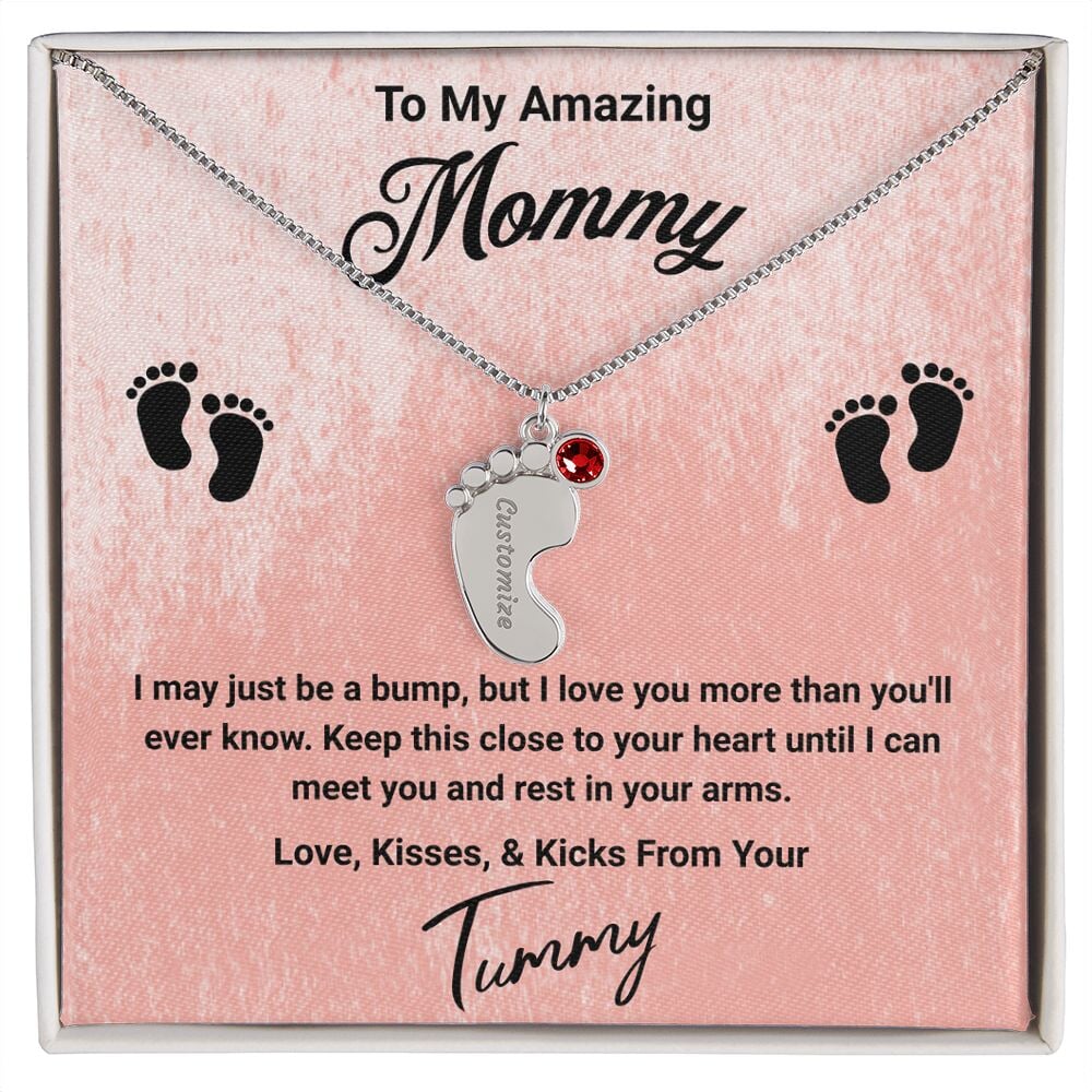 To My Amazing Mommy Baby Feet Pendant Engraved Necklace Jewelry TVShowGifts