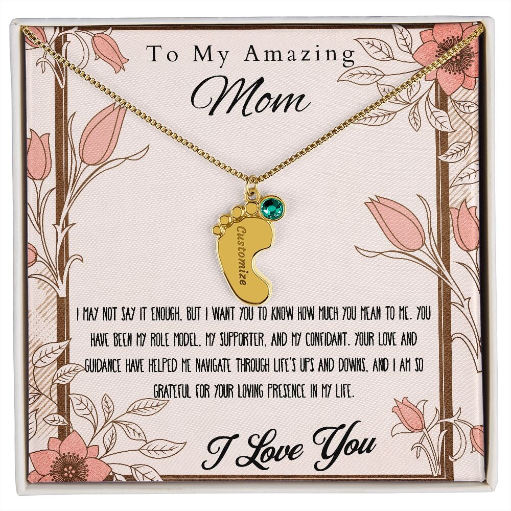 Engraved Baby Feet Necklace Pendant With Birthstone. Jewelry TVShowGifts 1 Charm 18K Yellow Gold Finish Standard Box