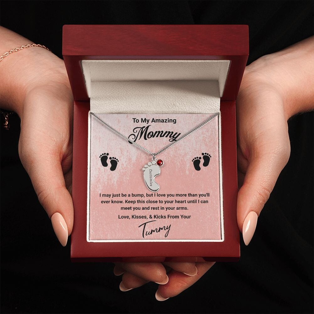 To My Amazing Mommy Baby Feet Pendant Engraved Necklace Jewelry TVShowGifts 1 Charm Polished Stainless Steel Luxury Box