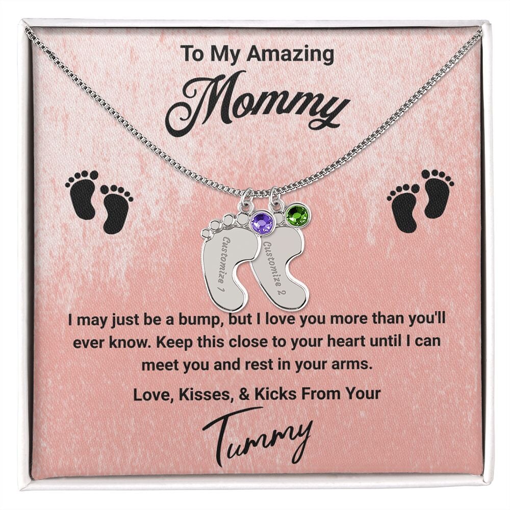 To My Amazing Mommy Baby Feet Pendant Engraved Necklace Jewelry TVShowGifts 2 Charms Polished Stainless Steel Standard Box