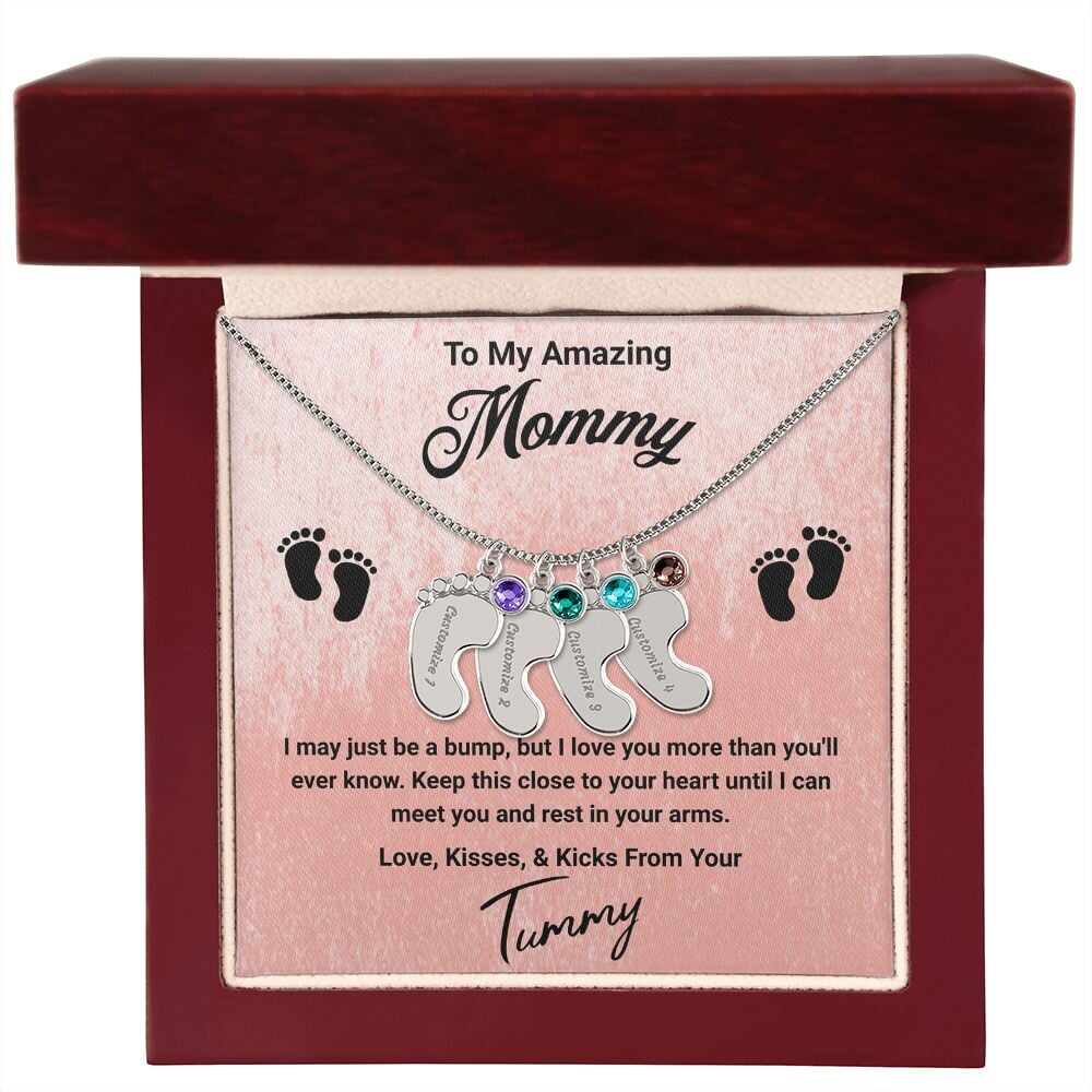 To My Amazing Mommy Baby Feet Pendant Engraved Necklace Jewelry TVShowGifts 4 Charms Polished Stainless Steel Luxury Box