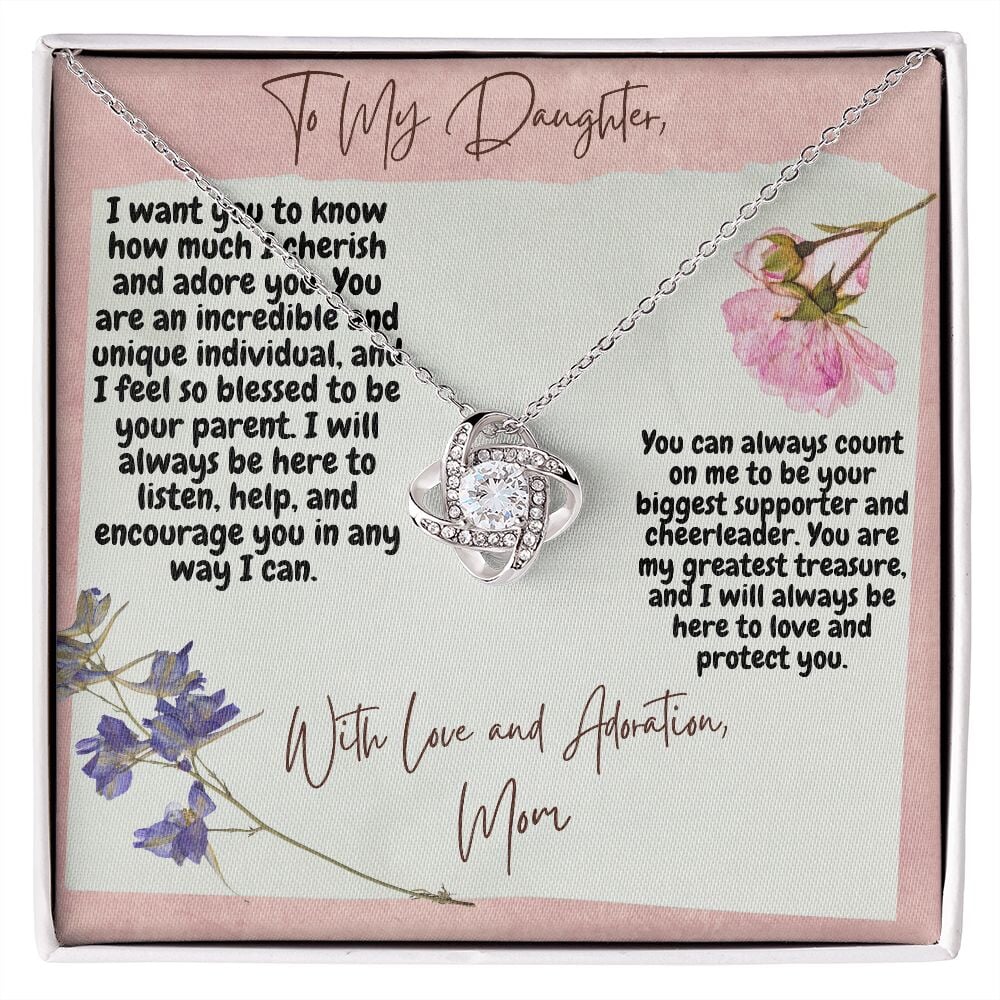 To My Daughter Love Knot Necklace Jewelry TVShowGifts 14K White Gold Finish Standard Box 